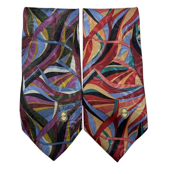 Vintage Christian Dior Printed Polyester Neck Tie Lot Of 2 - Picture 1 of 8